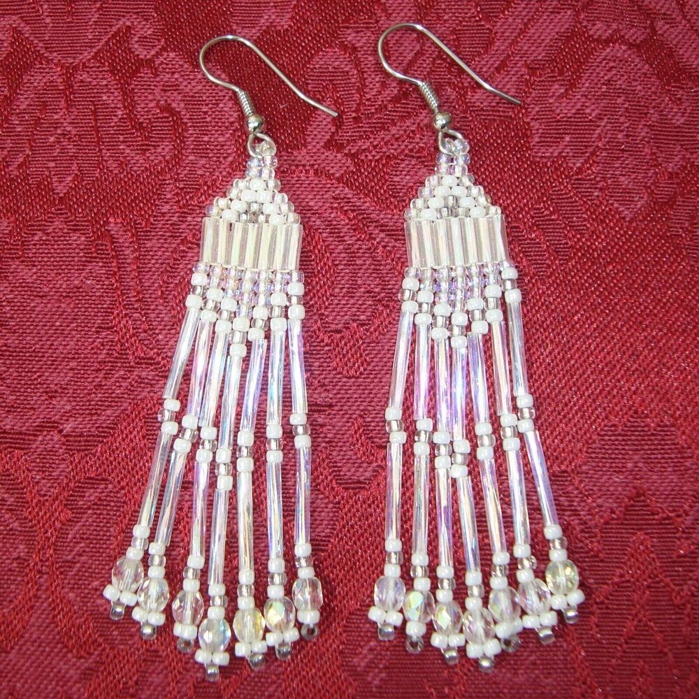 NEW 'Winter's Ice' Artisan Handmade Beaded Chandelier Earrings